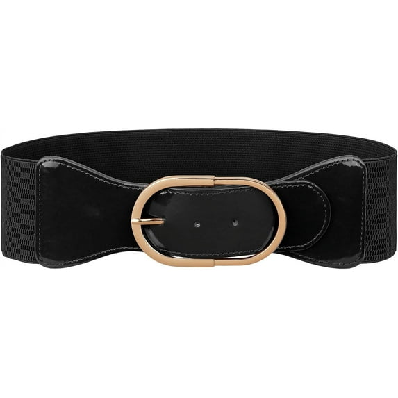 Vintage Wide Elastic Belt for Women's Dresses Stylish Stretchy Waistband with Oval Gold Buckle