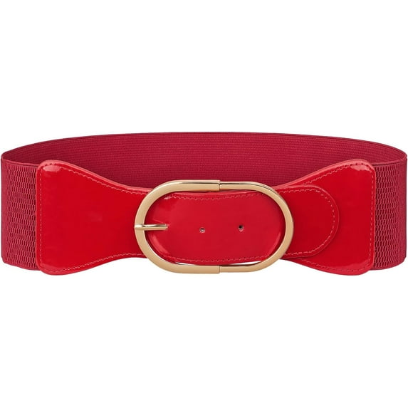 Vintage Wide Elastic Belt for Women's Dresses Stylish Stretchy Waistband with Oval Gold Buckle