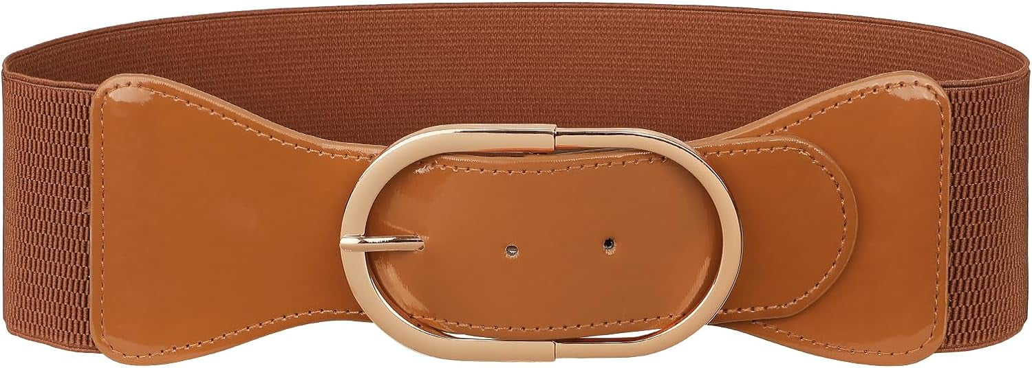Gold Oval Buckle Wide Accent Elastic Statement Belt Vintage Wide Elastic Belt for Women main image 2