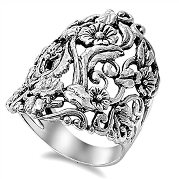 Vintage Wide Floral Tree Boho Ring 925 Sterling Silver Victorian Band Jewelry Female Male Size 5