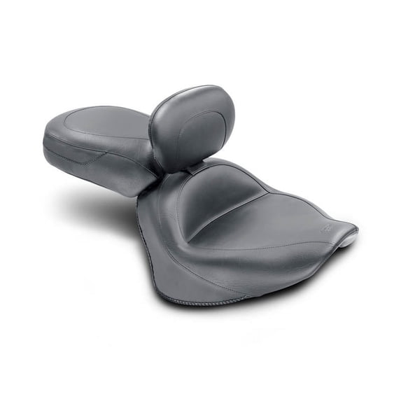 Vintage Wide Touring 2-Piece Seat with Driver Backrest for Yamaha 2007-14 V-Star 1300/Tourer - Black - One Size