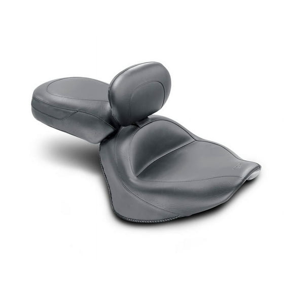 Vintage Wide Touring 2-Piece Seat with Driver Backrest for Yamaha 2007-14 V-Star 1300/Tourer - Black - One Size