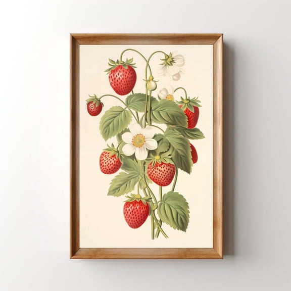 Vintage Wild Strawberry Art Print, Retro Botanical Kitchen Wall Decor, 8x12 Inch, UNFRAMED