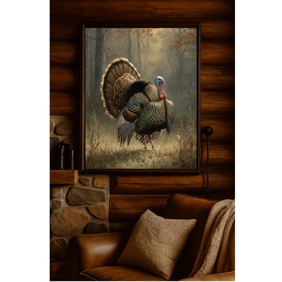 Vintage Wild Turkey Print Print, Rustic Cabin Hunting Lodge Wall Art, Outdoorsman Gift Decor Home Decor #1162, Stretched Canvas Size 16x24