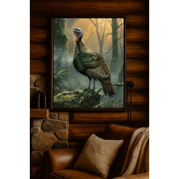 Vintage Wild Turkey Print Print, Rustic Cabin Wildlife Wall Art, Fall Hunting Lodge Decor Home Decor #1195, Stretched Canvas Size 16x24
