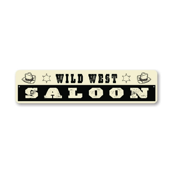 Vintage Wild West Saloon Aluminum Metal Decor Sign - 4x18 inches