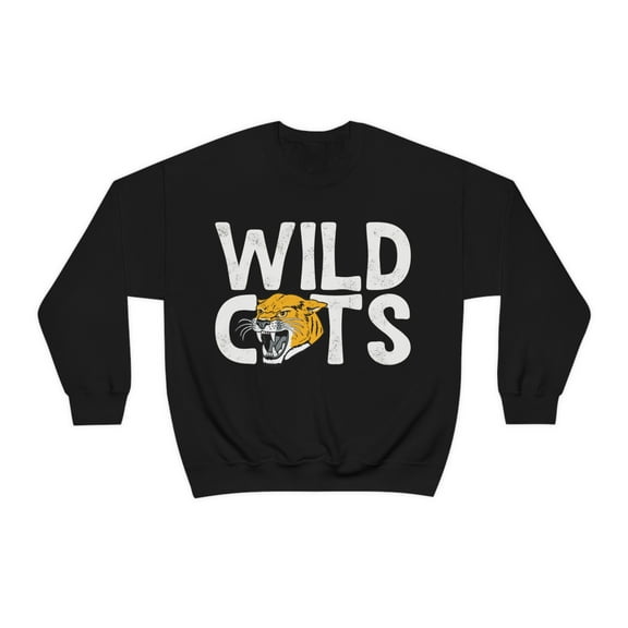 Vintage Wildcats Mascot Sweatshirt Wild Cat Fan Long Sleeve Shirt Black Large