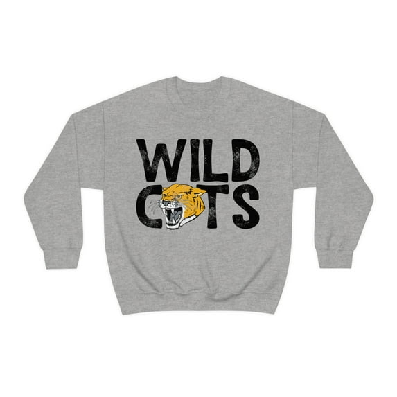 Vintage Wildcats Mascot Sweatshirt Wild Cat Fan Long Sleeve Shirt Grey Large