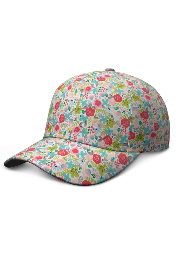 Vintage Wildflower Baseball Cap – Floral Botanical Dad Hat with Artistic Watercolor Flower Pattern, Romantic Bright Colorful Bloom Design, Comfortable Snapback