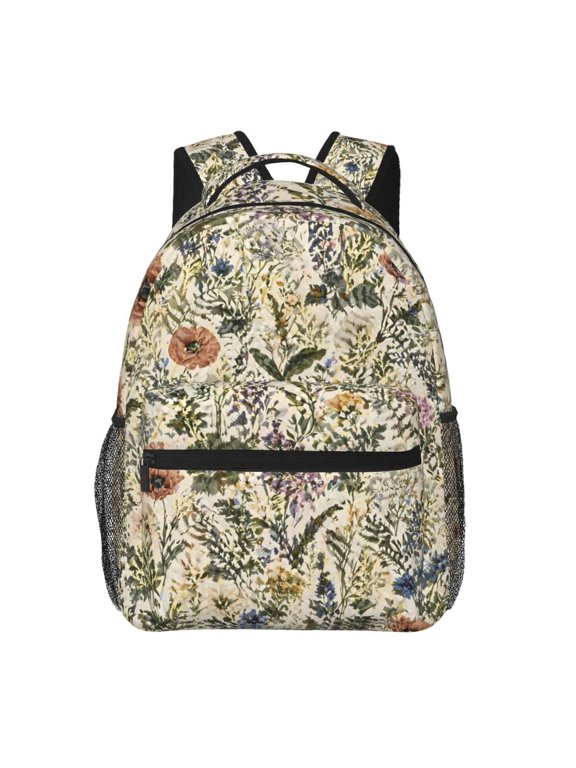 Vintage Wildflower Botanical Backpack Lightweight Travel Bag for Men and Women