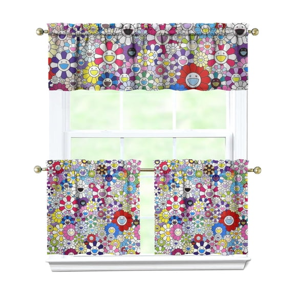 Vintage Wildflower Curtains 24 Inch - 3 Panel Boho Farmhouse Set with Floral Blooms, Rustic Rod Pocket Kitchen Window Drapes