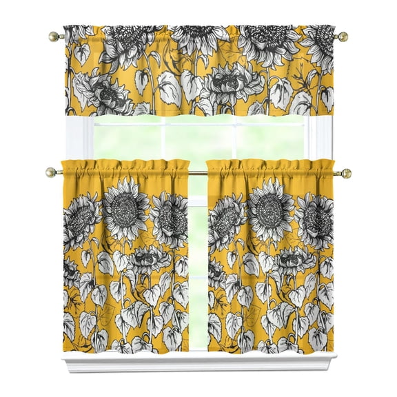 Vintage Wildflower Curtains 36 Inch - 3 Panel Rustic Farmhouse Kitchen Set with Blooming Botanicals, Boho Chic Rod Pocket Design for Country Cottage Windows