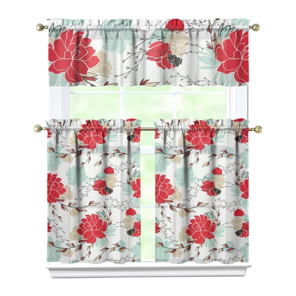 Vintage Wildflower Curtains 36 Inch - 3 Panel Rustic Farmhouse Kitchen Set with Blooming Botanicals, Boho Chic Rod Pocket Design for Country Cottage Windows
