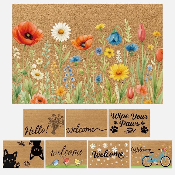 Vintage Wildflower Door Mat Retro Floral Welcome Floor Mat Non Slip Entrance Door Rugs Welcome Rug for Front Door Porch Indoor Outdoor