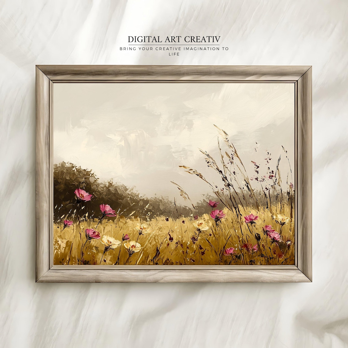 Vintage Wildflower Field Art Print Rustic Country Landscape Poster ...