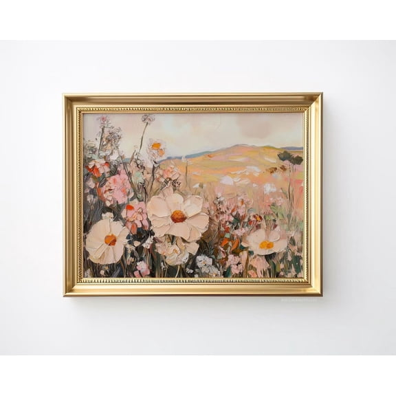 Vintage Wildflower Print Feminine Decor Landscape Prints Girly Bedroom, Unframed Canvas Size 16x24