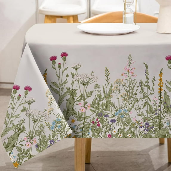 Vintage Wildflower Tablecloth 60 x 102 Inch Rectangle Retro Flower Plant Herb Table Cloth Washable Floral Table Cover for Seasonal Spring Sweet Home Kitchen Picnic Decoration Supplies