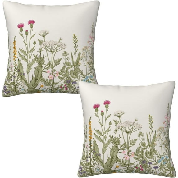 Vintage Wildflower Throw Pillow Covers 18x18 Set of 2, Sage Green Pillow Case Outdoor Decor Cushion Case Decoration for Home Couch Chair Sofa