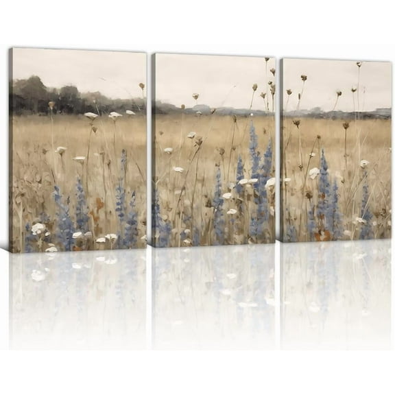 Vintage Wildflower Wall Art Rustic Country Flower Canvas Painting Natural Scenery Picture Prints Floral Poster Artwork for Farmhouse Bedroom Decor(Only canvas)