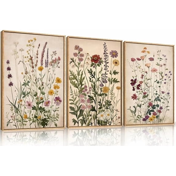 TOARTi Vintage Wildflower Watercolor Canvas Wall Art Set, 16"x24"x3 ...