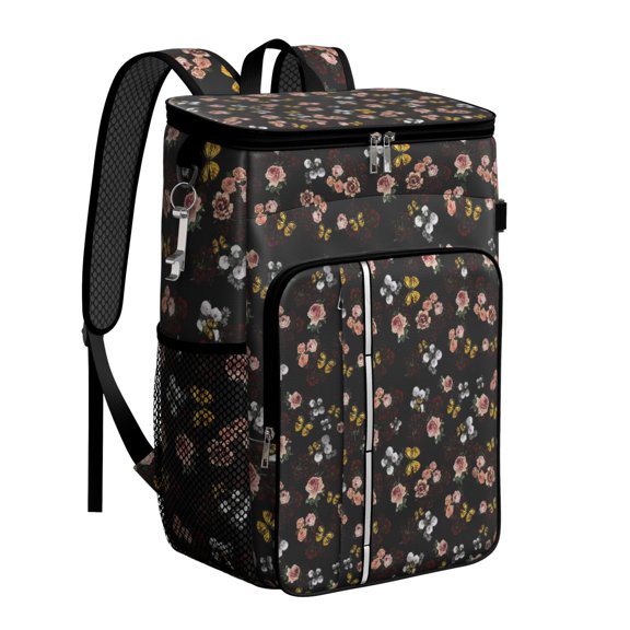 Vintage Wildflower and Bee Insulated Cooler Backpack, Leakproof Waterproof Lunch Backpack for Spring and Summer Outdoor Activities