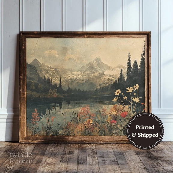 Vintage Wildflowers Mountain Landscape Daisy Field Rustic Wall Art, Unframed Canvas 8x10in