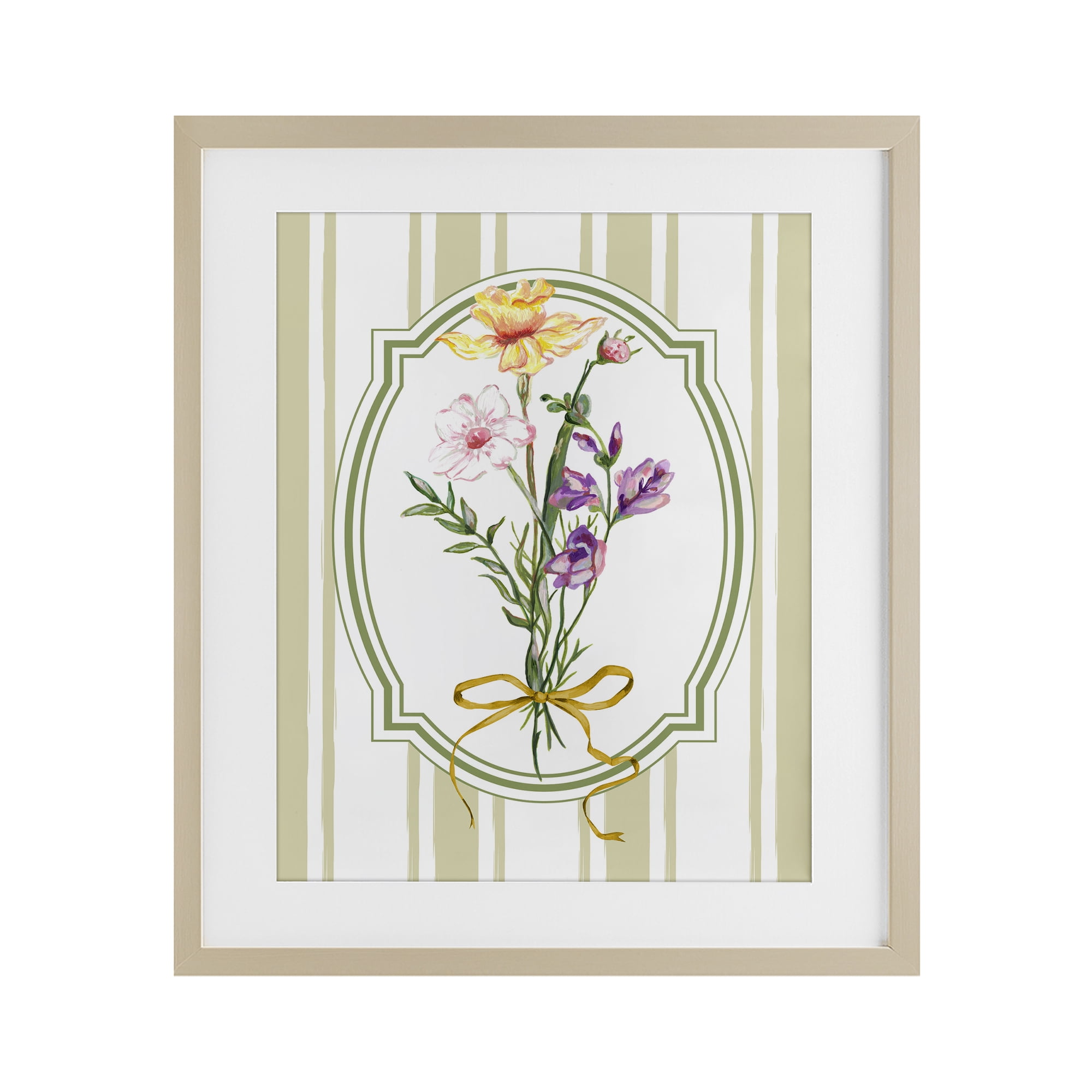 Vintage Wildflowers with Ribbon Birch Framed Print Under Glass, design by Adonna Ebrahimi