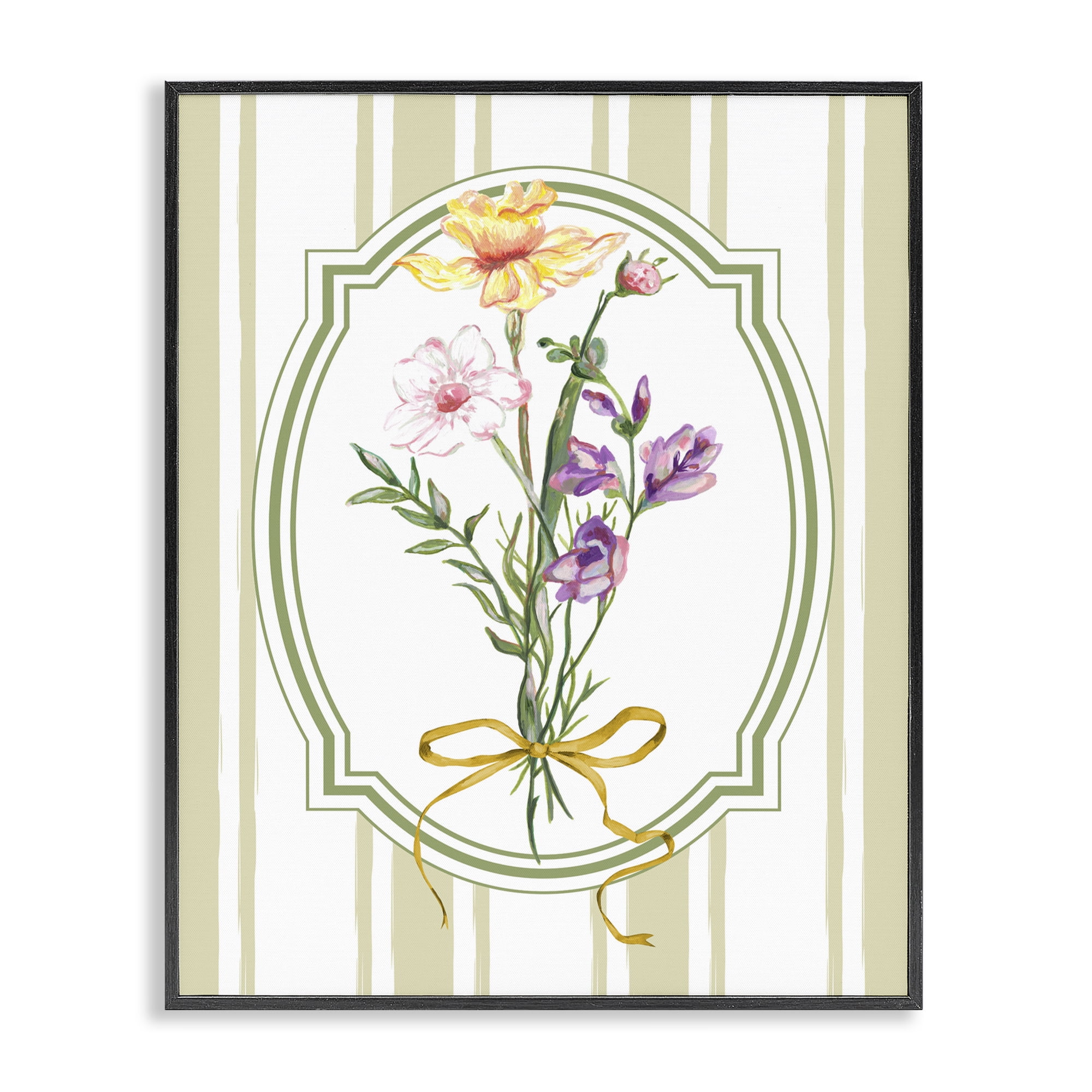 Vintage Wildflowers with Ribbon Black Framed Giclee Art, design by Adonna Ebrahimi