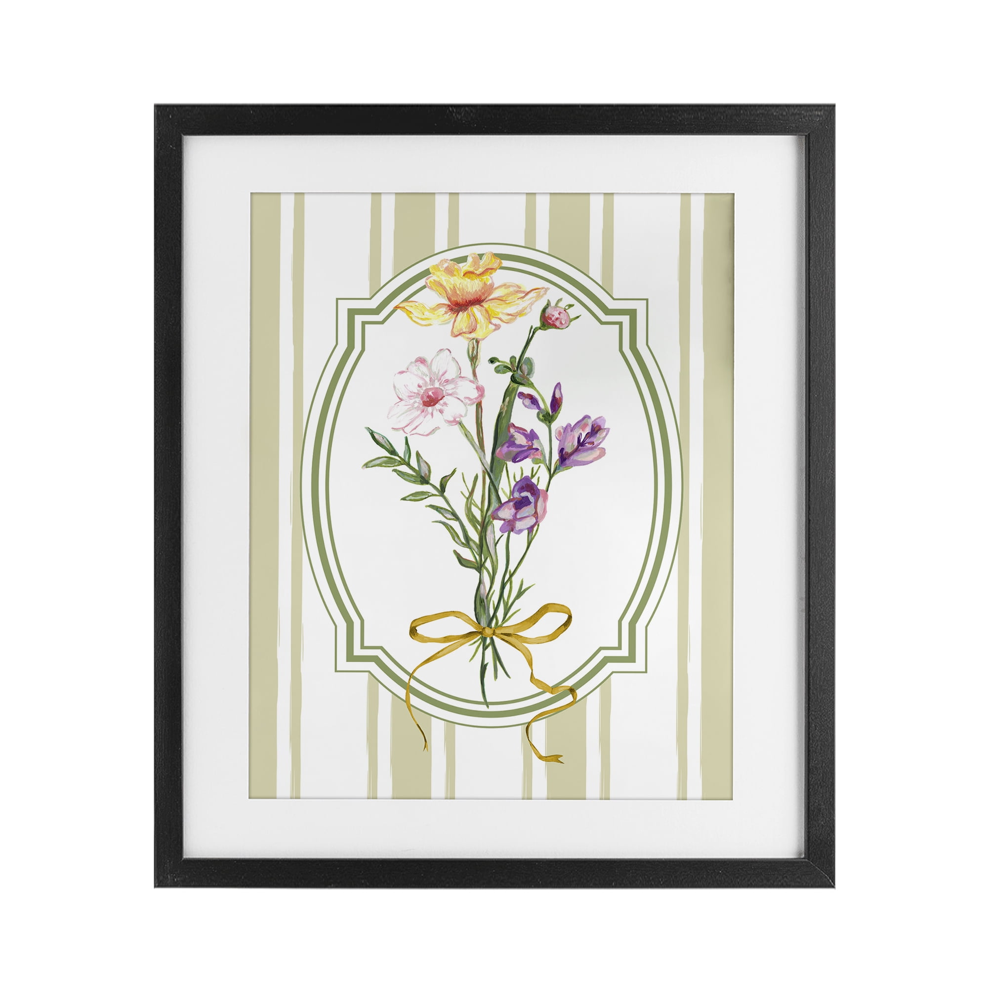 Vintage Wildflowers with Ribbon Black Framed Print Under Glass, design by Adonna Ebrahimi
