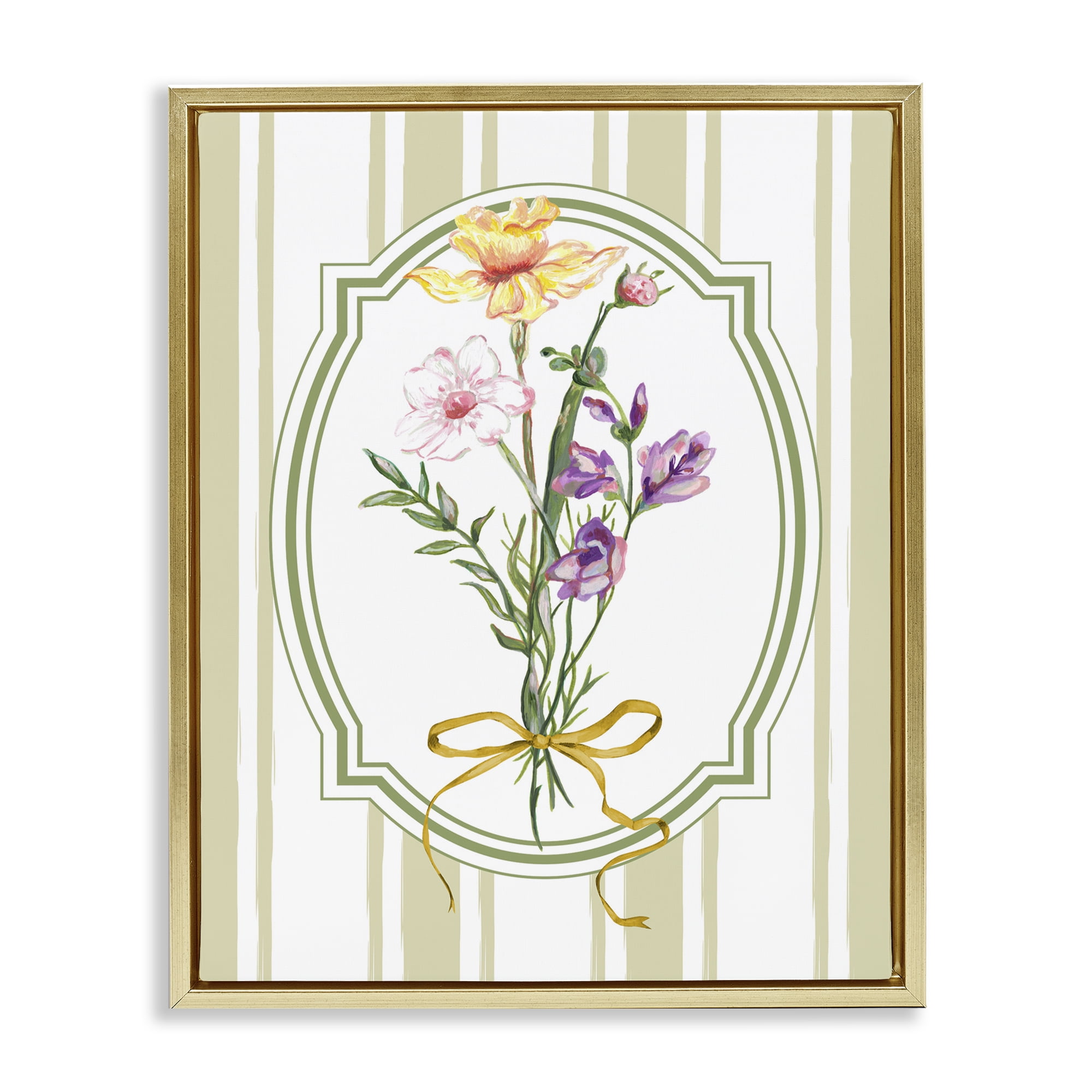 Vintage Wildflowers with Ribbon Gold Framed Floater Canvas Wall Art, design by Adonna Ebrahimi