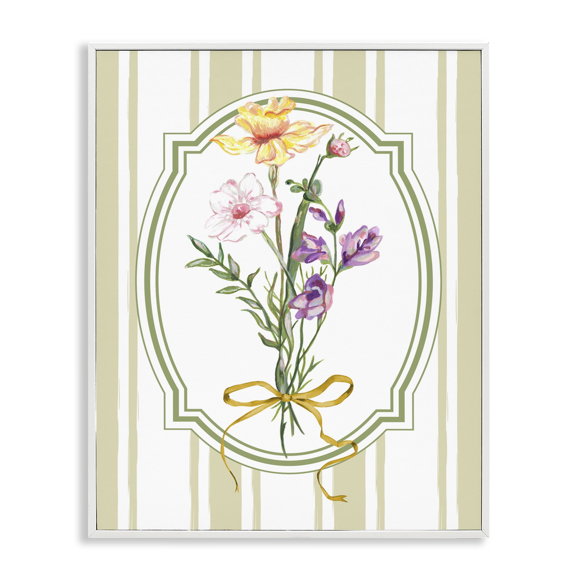 Vintage Wildflowers with Ribbon White Framed Giclee Art, design by Adonna Ebrahimi