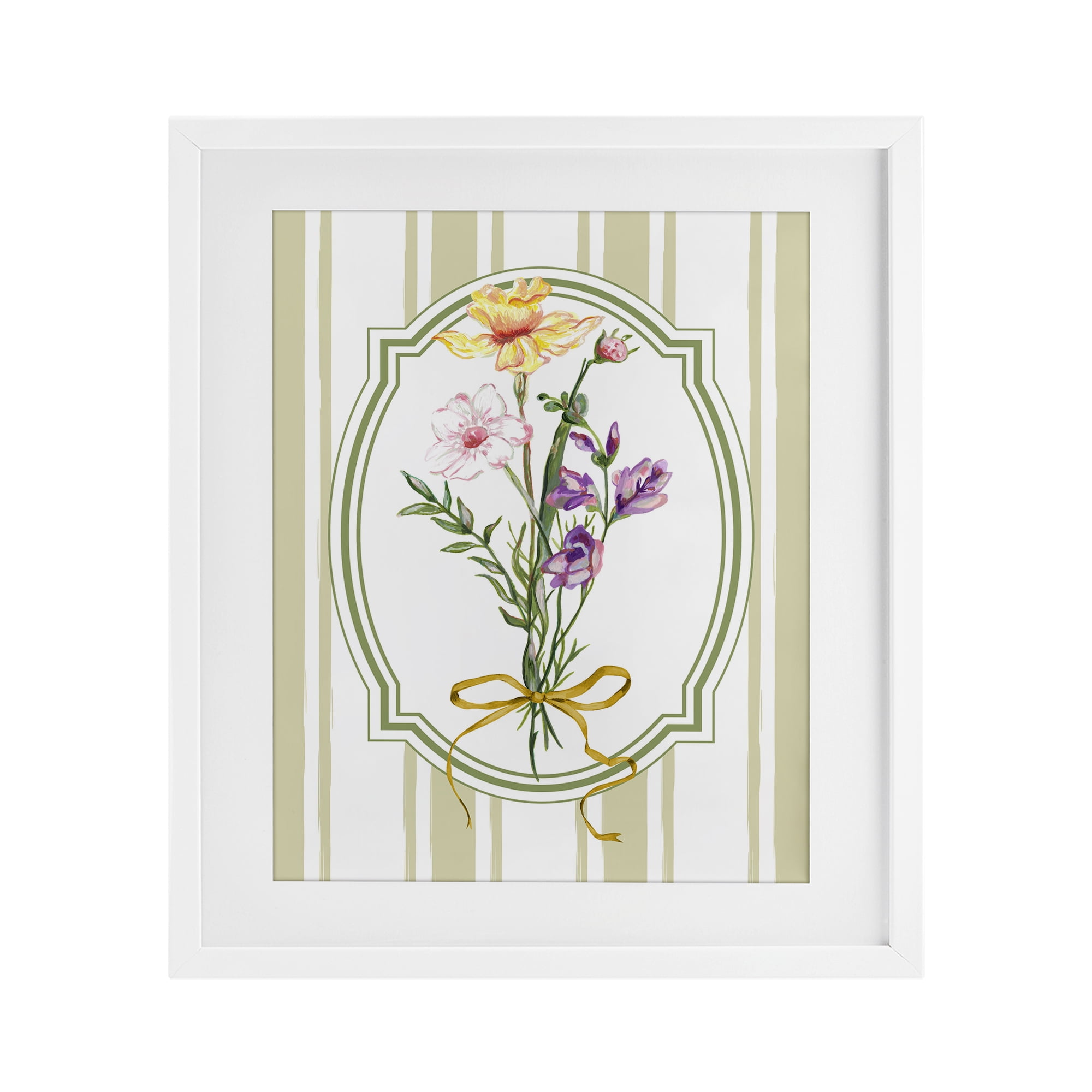 Vintage Wildflowers with Ribbon White Framed Print Under Glass, design by Adonna Ebrahimi