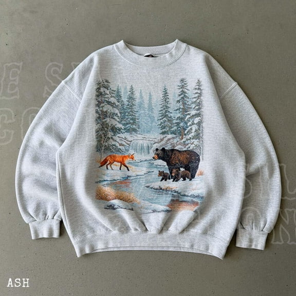Vintage Wildlife Sweatshirt Bear And Fox Sweater Cottagecore Clothing