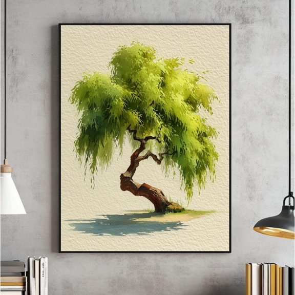 Vintage Willow Tree Country Landscape Print