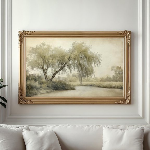 Vintage Willow Tree Landscape Wall Art Print