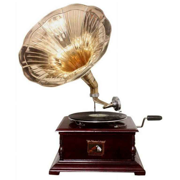 Vintage Wind-Up Replica Gramophone Player w/ Phonograph & Brass