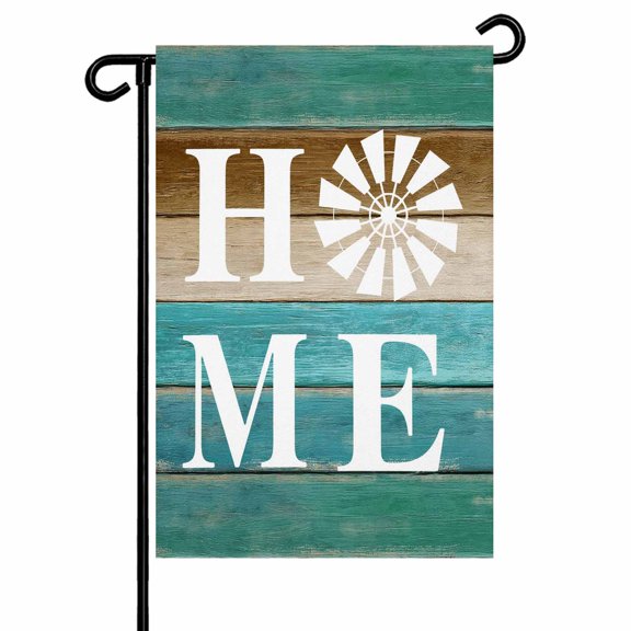 Vintage Windmill HOME Garden Flags for Outside Turquoise Brown Farmhouse Wood Double Sided Yard Flags Outdoor House Decoration, Small 12X18 Inch,