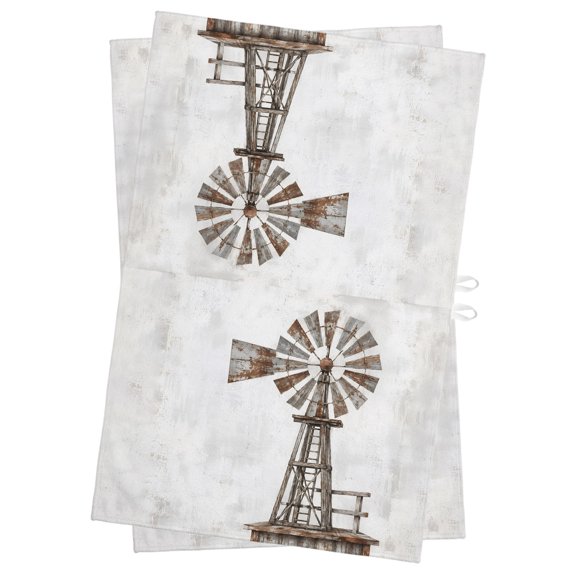 Vintage Windmill Kitchen Towels Dish Towel Pack of 2 Farmhouse Nostalgic Rustic Gray Clouds Fog Rustic Soft Dish Cloth Set Absorbent Dishcloth for Drying Dishes, Hand Towels 18 x 28 Inches