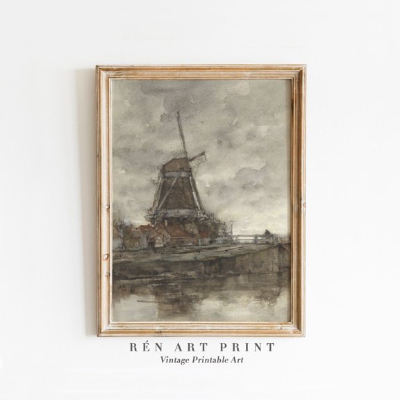 Vintage Windmill Landscape Rustic Farmhouse Decor Design1 Unframed Paper Print