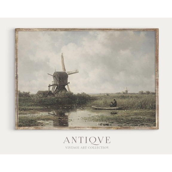 Vintage Windmill Landscape Wall Art Print With Rustic Country Home Decor