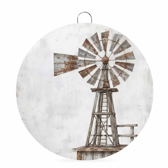 Vintage Windmill Welcome Sign for Front Door 6 in Farmhouse Nostalgic Rustic Gray Clouds Fog Rustic Round Metal Sign Wall Hanging Sign for Indoor Outdoor Farm Home Porch Wall Decor Thanksgiving Gift