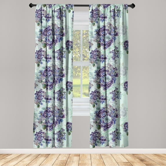 Vintage Window Curtains, Detailed Colorful Flowers Leaves Pattern Floral Theme Illustration, Lightweight Decor 2-Panel Set with Rod Pocket, Pair of - 28"x95", Pale Purple and Sage Green, by Ambesonne