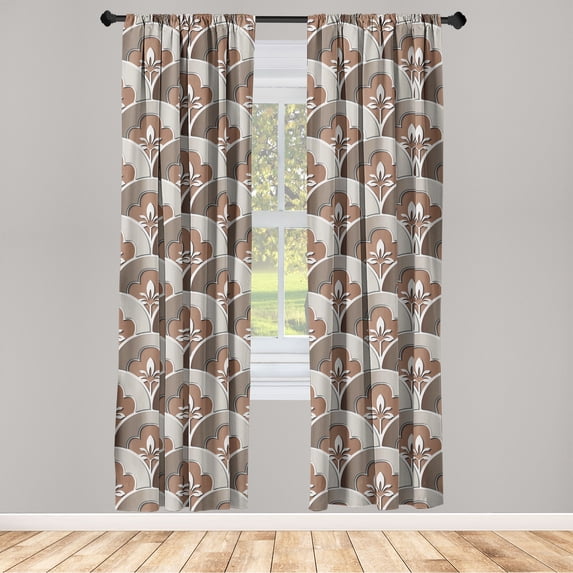 Vintage Window Curtains, Mosaic Style Retro Themed Floral Ornament of Repetitive Scales, Lightweight Decor 2-Panel Set with Rod Pocket, Pair of - 28"x63", Caramel Taupe and Dark Tan, by Ambesonne