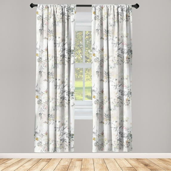 Vintage Window Curtains, Watercolor Nature Bloom Branches Leaves Flowers and Butterflies, Lightweight Decor 2-Panel Set with Rod Pocket, Pair of - 28"x95", Taupe Grey Blush and Cream, by Ambesonne