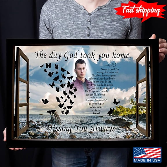 Vintage Window Frame With Angel & Butterfly Wings Missing You Always The Day God Took You Home You Never Said I’m Leaving 11 x 17 Inch Poster