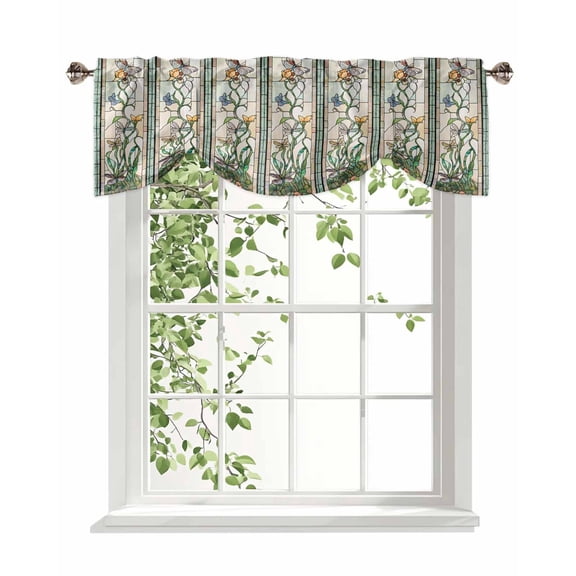 Vintage Window Grilles Tie Up Valances Curtain, Adjustable Kitchen Dragonfly Butterfly Floral Flower Valances for Windows Decor, Rod Pocket Short Curtains Set for Bedroom/Bathroom, 42"x12"