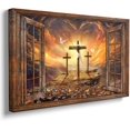 thumbnail image 1 of Vintage Window Religious Wall Art Framed Camvas Prints Gold Sunset Painting Path to Heaven Christian Wall Decor for Bedroom Living Room the Three Crosses Decor Jesus Posters Prints 12"x16", 1 of 5