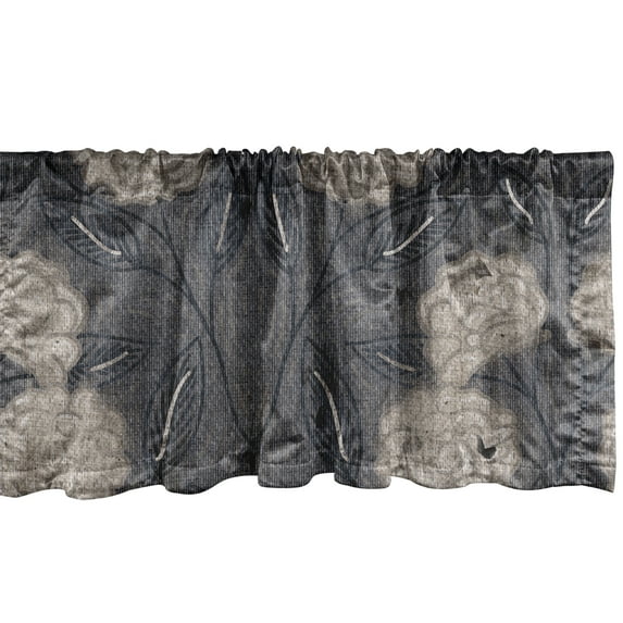Vintage Window Valance, Floral Classic Jacobean Style Blooming Petals in Weathered Effect Print, Curtain Valance for Kitchen Bedroom with Rod Pocket, 54" X 18", Dark Taupe Grey Tan, by Ambesonne