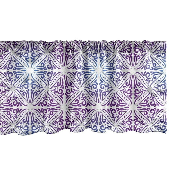 Vintage Window Valance, Floral and Ornamental Strokes Dots and Curls on a Plain Background, Curtain Valance for Kitchen Bedroom Decor with Rod Pocket, 54" X 18", Violet Blue Quartz White, by Ambesonne