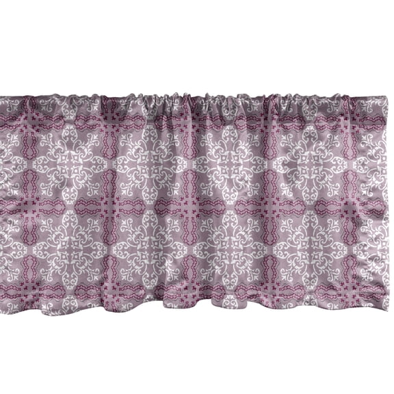 Vintage Window Valance, Illustration of Classical Tile Inspired Damask Swirls Repetition, Curtain Valance for Kitchen Bedroom Decor with Rod Pocket, 54" X 18", Plum White and Grey Pink, by Ambesonne